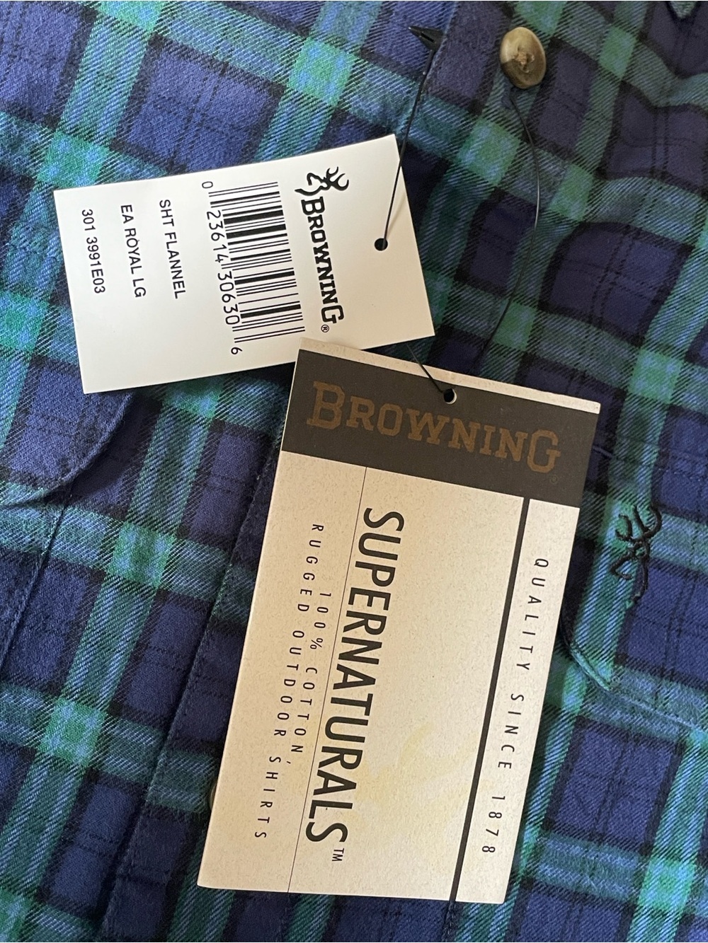 Browning Men’s Blue Green Syize: L flannel Plaid Button-Down Shirt - Picture 4 of 7